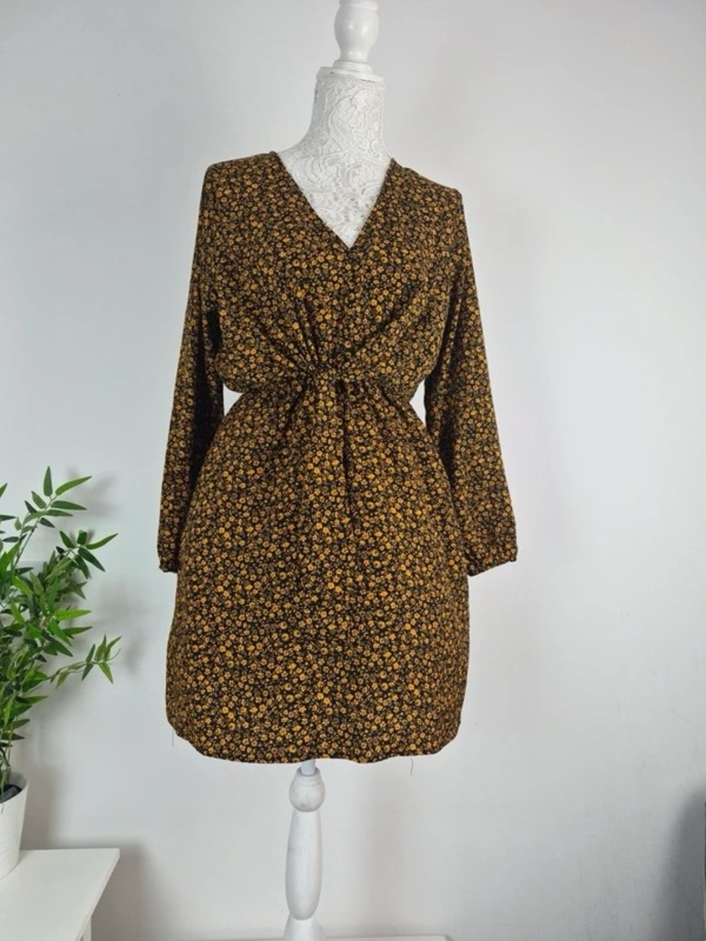 Floral Tie-Waist Maxi Dress in Mustard Floral